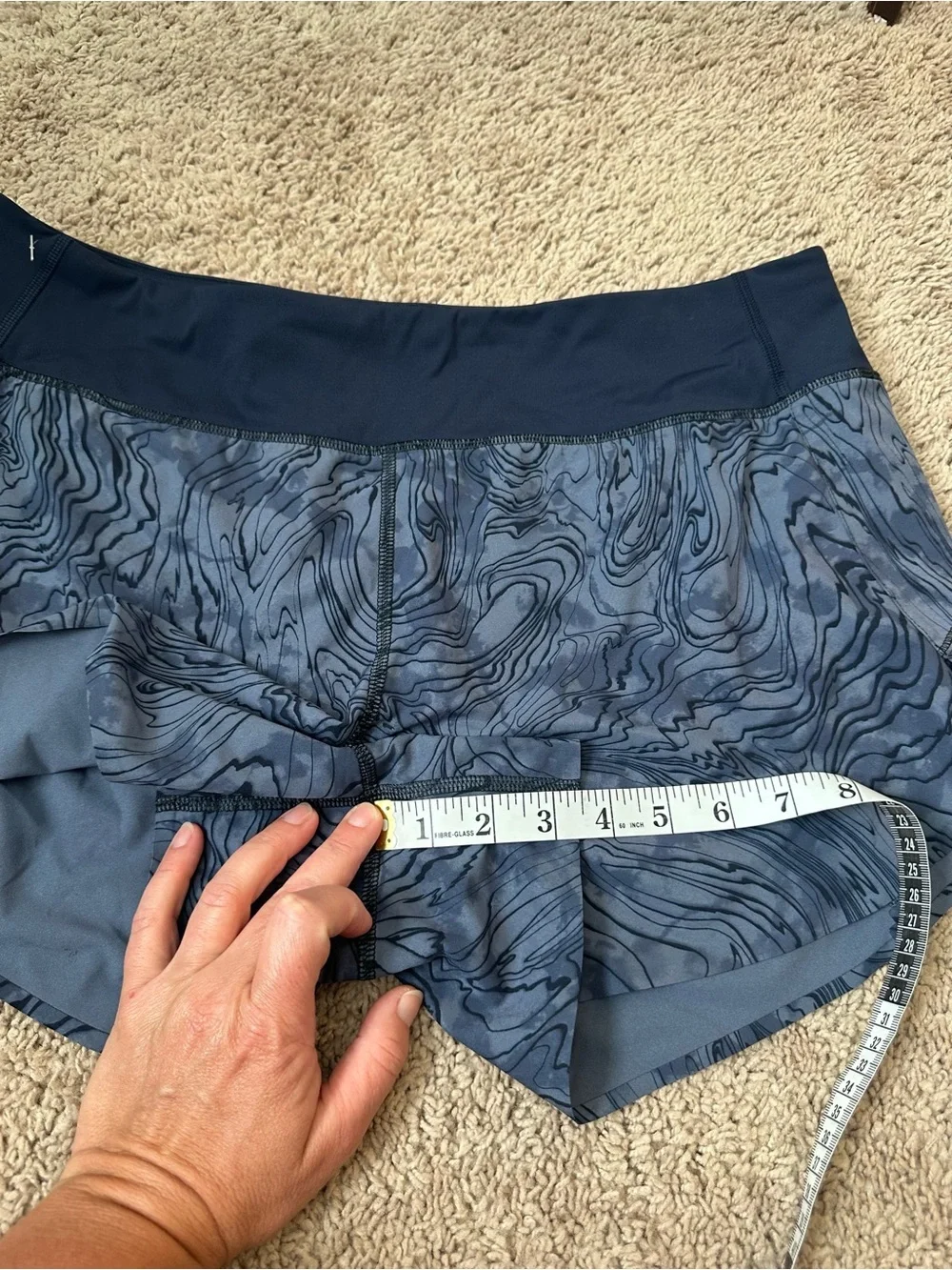 Athleta Run With It Lined Blue Violet Printed Marble Shorts 3.5” Inseam Size L